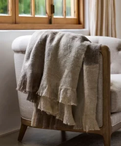 Beige Brown Plaid Fringe Throw