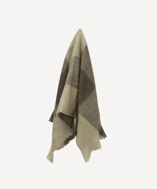 Beige Brown Plaid Fringe Throw