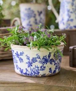 Blue Floral Wide Pot Large