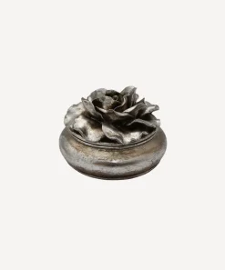 Camelia Large Round Trinket Box Pewter Finish