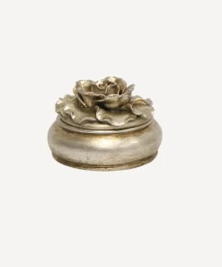 Camelia Small Round Trinket Box Pewter Finish
