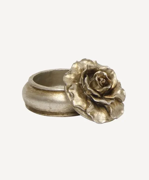 Camelia Small Round Trinket Box Pewter Finish