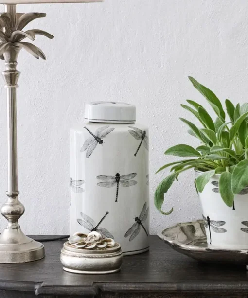 Dragonfly Oval Lidded Jar