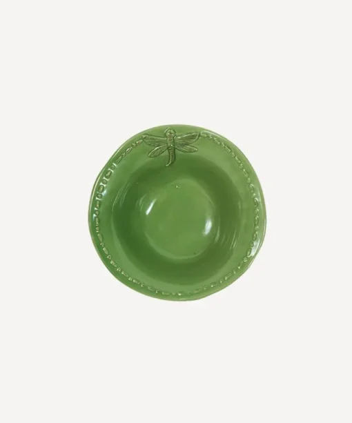 Dragonfly Stoneware Green Salt Bowl