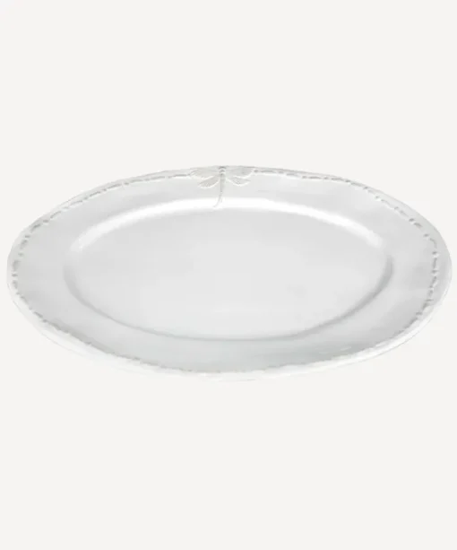 Dragonfly Stoneware White Oval Platter Large