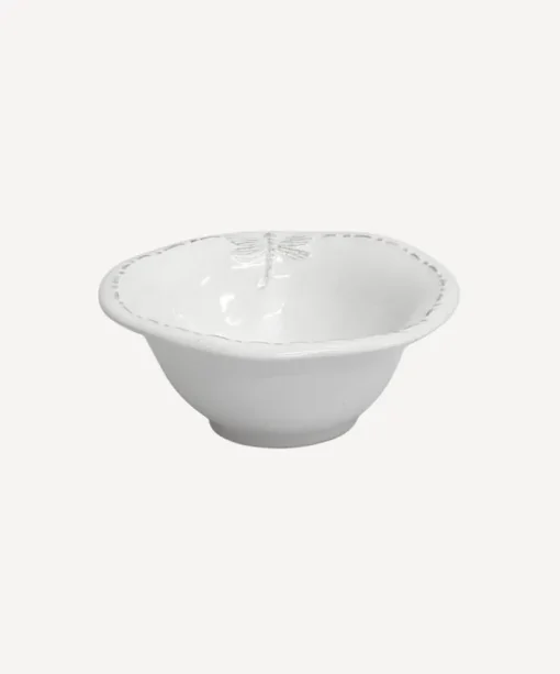Dragonfly Stoneware White Salt Bowl