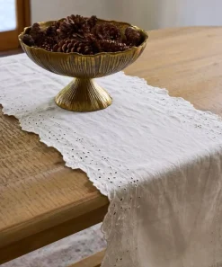 Embroidered Table Runner White