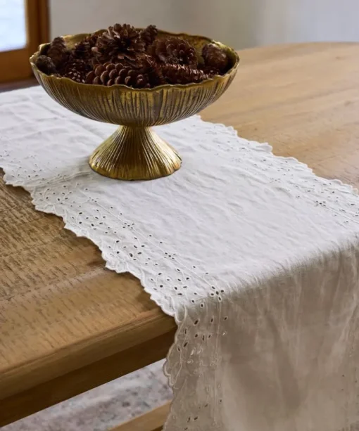 Embroidered Table Runner White