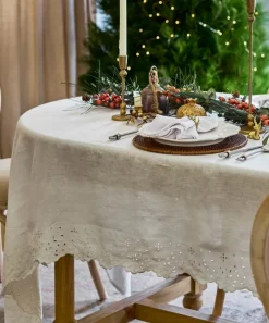 Embroidered Tablecloth White Large