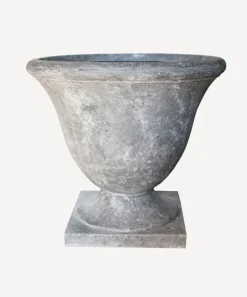 Footed Urn with Square Base Lava Raw Grey