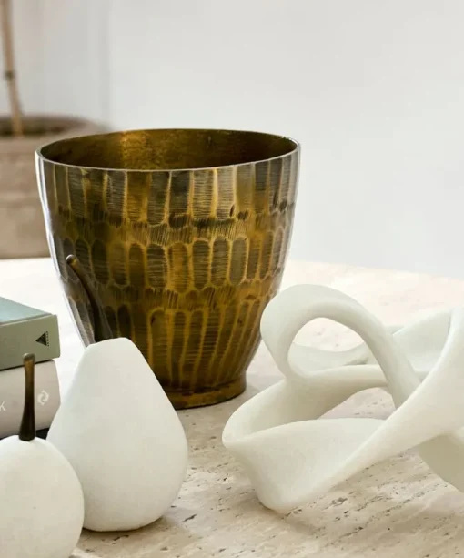 Hammered Stripe Brass Pot Small