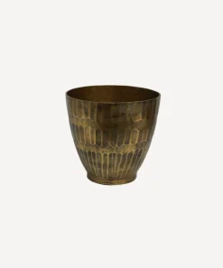 Hammered Stripe Brass Pot Small