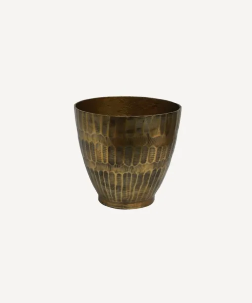 Hammered Stripe Brass Pot Small