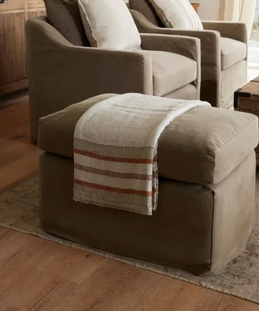 Herringbone Stripe Linen Throw Natural