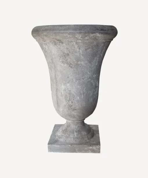 Large Bell Shape Urn with Base Lava Raw Grey