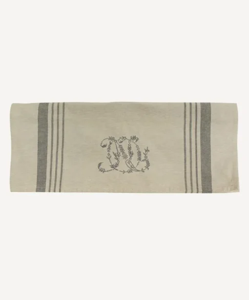 Monogram Tea Towel Natural with Grey Stripe