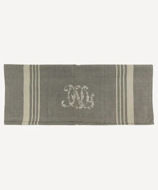 Monogram Tea Towel Grey with Natural Stripe