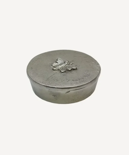 Round Silver Box with Bee Design
