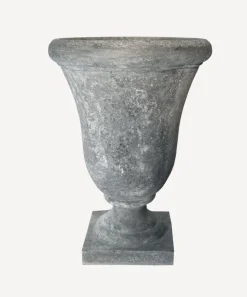 Small Bell Shape Urn with Base Lava Raw Grey