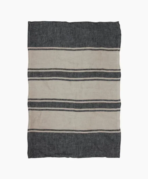 Twill Tea Towel Charcoal with Natural Stripes