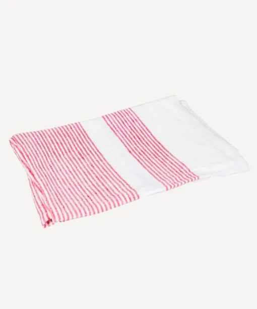 Woven Multi Stripe Tea Towel Red & White